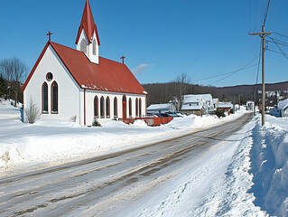 Fototapeta premium Snowy village church scene
