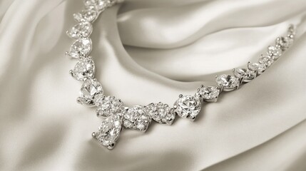 A delicate diamond station necklace with minimalist elegance, displayed on a soft white fabric