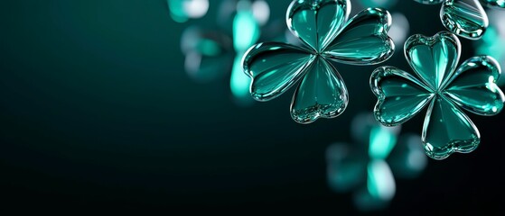 Teal Tinted Glass Cloverleaf Arrangement Elegant Lucky Charm Abstract St Patricks Day Festive Design