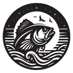 Cod fish logo design. Cod fish emblem. Fishing theme illustration.
