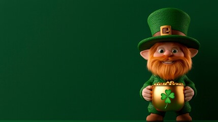 Fototapeta premium Delightful Leprechaun with Pot of Gold Illustration Symbolizing Saint Patrick's Day Celebration