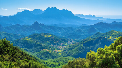 Naklejka premium Panoramic Mountain Valley Landscape