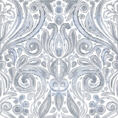 Seamless pattern with damask weaves in watercolor technique