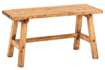 isolated transparent Background. Rustic wooden table with weathered finish and sturdy legs