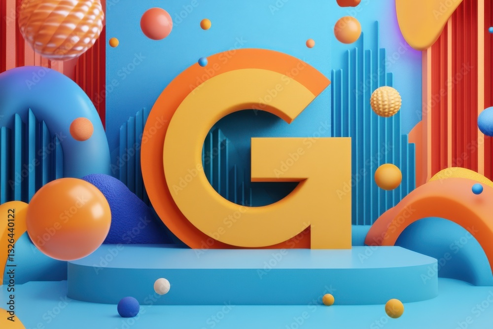 Aufkleber Bright and colorful abstract design featuring a large letter G with geometric shapes in a vibrant setting