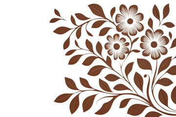 isolated transparent Background. Floral design with embossed flowers and leaves in deep brown tones
