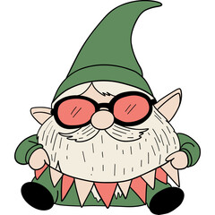 Gnome St. patricks day theme, Charming cartoon gnome with glasses, a green hat, and a playful demeanor.
