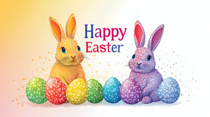 Obraz premium easter, egg, bunny, rabbit, holiday, eggs, spring, toy, decoration, animal, celebration, cute, basket, hare, colorful, tradition, isolated, color, object, illustration, season, cartoon, seasonal, pink