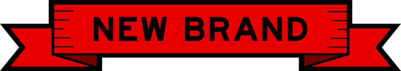 Ribbon label banner with word new brand in red color on white background