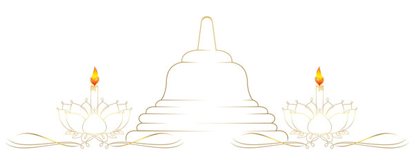 Happy Vesak Day with Lotus Flower and Temple line art vector 6