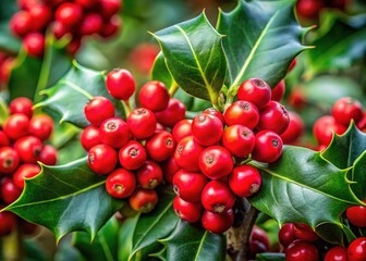Intricate details of a holly bush, a winter evergreen.