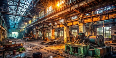 Fototapeta premium Industrial mishap: faulty machinery stalls factory output.