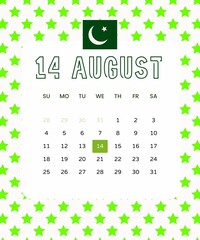 Pakistan Independence Day 14 August Calendar Design Template Illustration