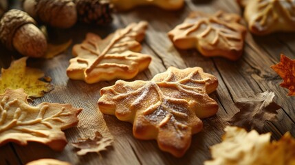 Fototapeta premium Yeast dough pastries in leaf shapes.