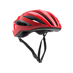 Fototapeta premium Red modern bike helmet with adjustable straps isolated on white or transparent background