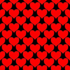 Seamless Red Hearts Pattern on Black Background