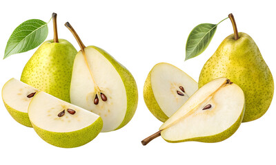 Pear fruit, Fruits are sliced and isolated on a white background
