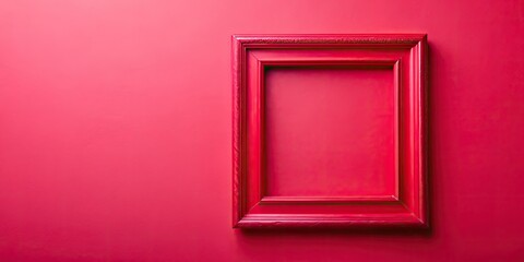 Fototapeta premium Minimalist pink aesthetic: an empty red frame against a pink wall, perfect for photography mockups.
