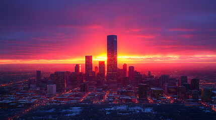 Fototapeta premium Sunrise over city skyline (3)