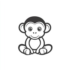 Obraz premium Adorable Baby Monkey Logo Design A Minimalist Black Line Art Illustration of a Happy Primate Sitting