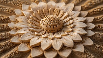 Intricate Carved Flower  Beige Stone Relief  Detailed Texture  Floral Design