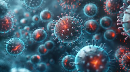 Obraz premium Colorful abstract representation of viruses in a microscopic view, showcasing intricate details and textures.