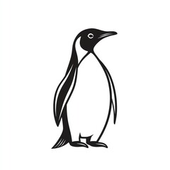 Fototapeta premium Elegant Emperor Penguin Minimalist Line Art Logo Design, a striking black and white illustration against a pure white background.