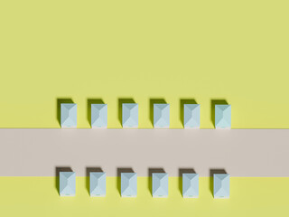 住宅街の鳥瞰絵。街並み。配置図風。