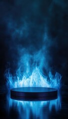 Blue alcohol flames burning in the dark, creating a mysterious and intense visual effect