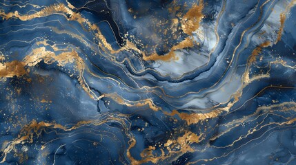 Fototapeta premium A blue and gold painting of a wave