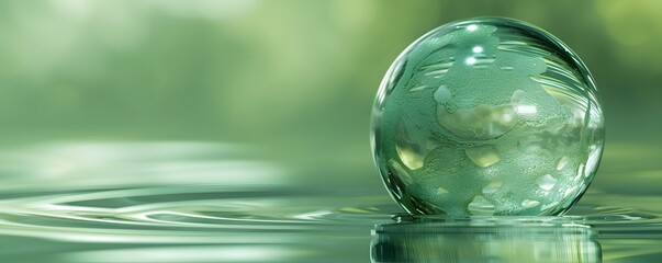 A clear glass ball is floating on the water
