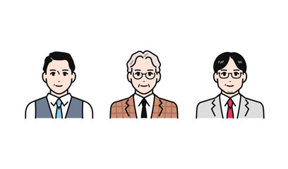 スーツを着たミドル・シニア男性のシンプルなベクターイラストセット
