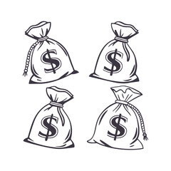 Money Bag Icon Set in Various Styles Vector Clipart Isolated Illustration