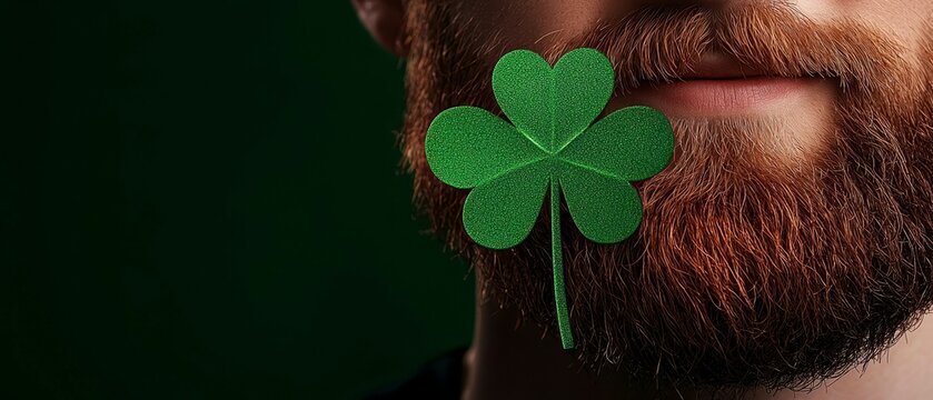 St Patricks Day Celebration Close Up Portrait With Green Shamrock Decoration