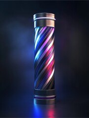 Illuminated Column: An abstract, sleek column with vibrant, swirling colors and metallic accents, standing in a softly lit environment.