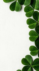 Lucky Clover Border on White Textured Background Image for Saint Patricks Day Celebrations