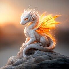 A golden dragon perched on a crystal tower, with rays of golden light streaming from its wings as it spreads its influence of luck to the lands below. Ultra-Realistic, Photo Realistic, highly 