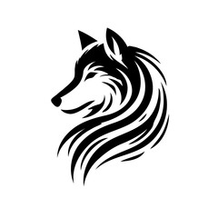 Vector black and white silhouette of a wolf profile, executed with minimalistic strokes