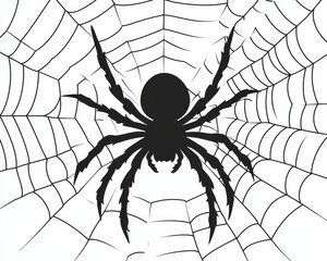 Fototapeta premium A Black Silhouette of a Spider in the Center of a Web
