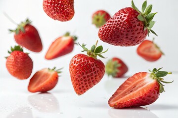 Strawberry flying In Air Stock Photos