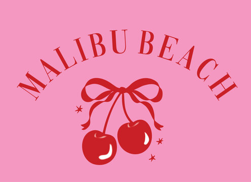 Malibu beach pink bow romantic coquette girly French Parisians Paris ribbon girly bows ribbons Graphic Tee t-shirt logo slogan graphic artwork typography tote badge emblem crest 