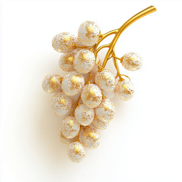 A bunch of white grapes covered in gold glitter, isolated on a white background