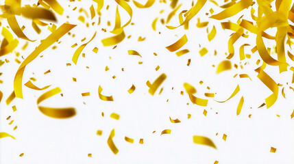 Fototapeta premium A trail of confetti, scattered around small ribbons. On a white background