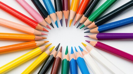 Vibrant Colored Pencils Arranged in Circular Pattern