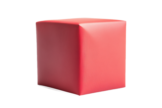 A simple red cube sits centered on a white background with soft shadows casting beneath the object alone