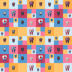 Watercolor seamless pattern of teeth painted like traditional Ukrainian Easter eggs, pysanka.