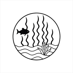  Ocean Scene with Seaweed and Fish Vector Illustration