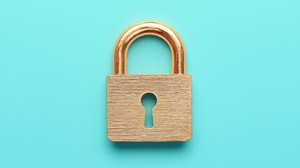 Naklejka premium Classic Gold Padlock on Blue Background with Keyhole Detail