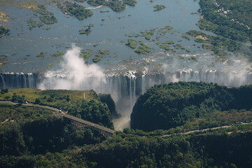 Aerial view of Victoria Falls  from a helicopter between Zimbabwe and Zambia, Africa