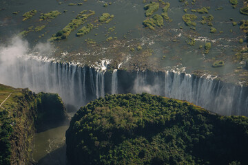 Aerial view of Victoria Falls  from a helicopter between Zimbabwe and Zambia, Africa
